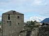 In the city of Aosta with a mountain backdrop